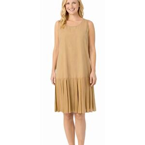 Anne Crimmins for Umi Collection vintage 100% silk taupe drop waist pleated dres